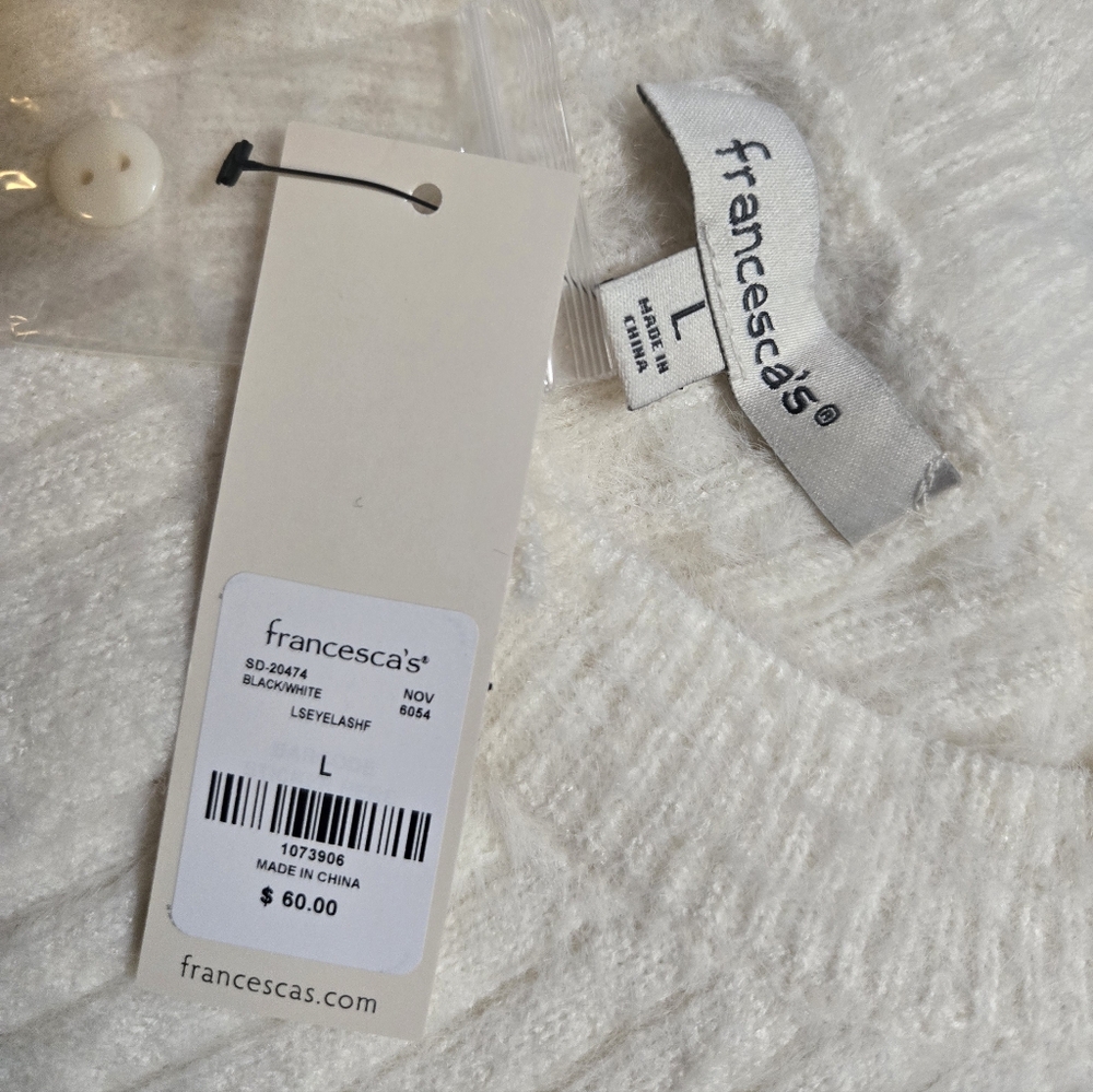 NWT Francesca's Holly Floral Cardigan White with Black Flowers Large SUPER SOFT - Picture 6 of 8